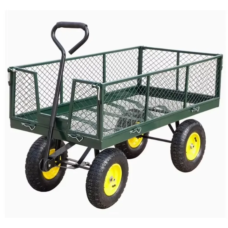

Hot Selling Four Wheels Garden Carts With Steel Car Netfour Wheels Mesh Netting Cart