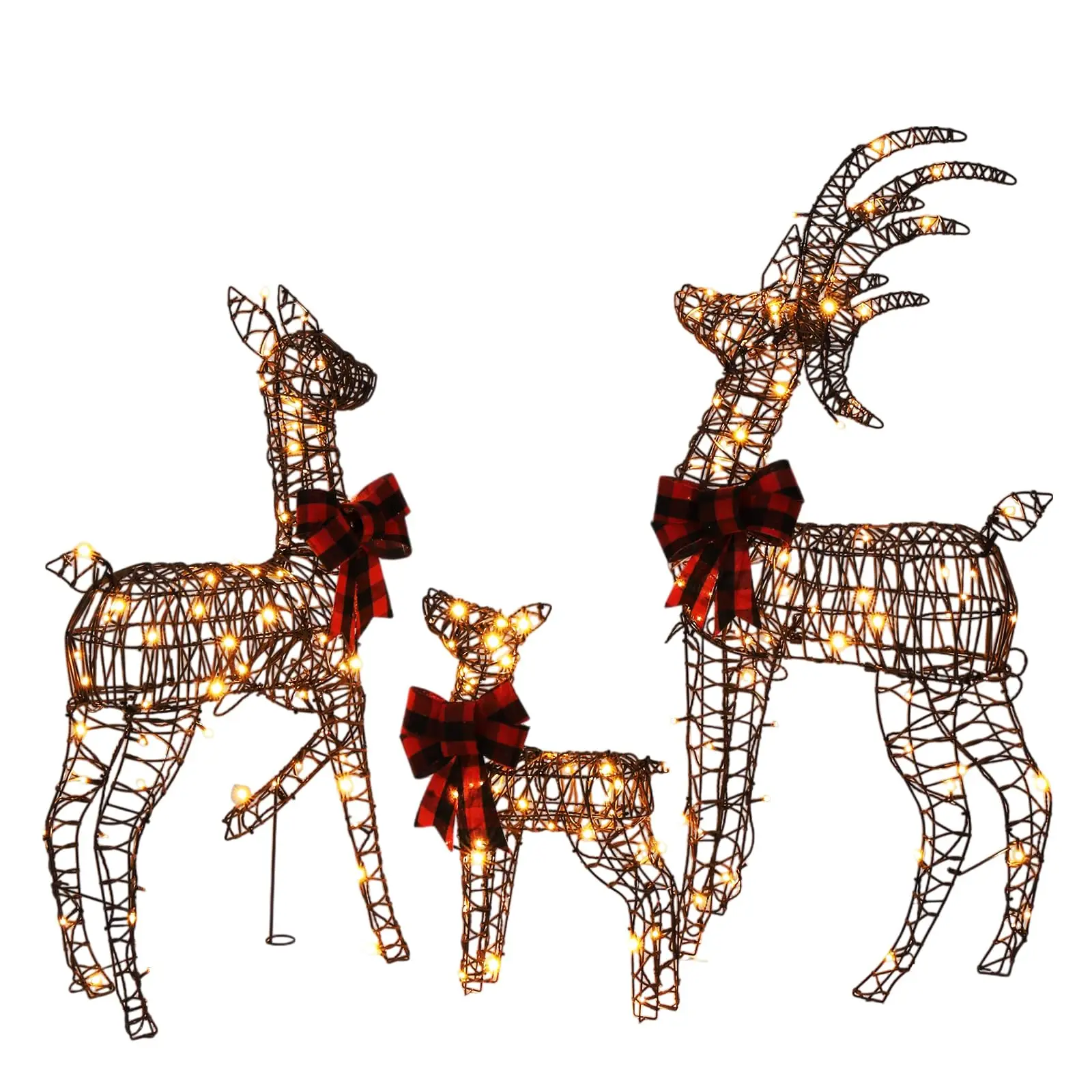 Large Outdoor Christmas Decoration, 4FT 3-Piece Lighted Christmas Deer Family Set, Rattan Reindeer, with 210 LED Warm