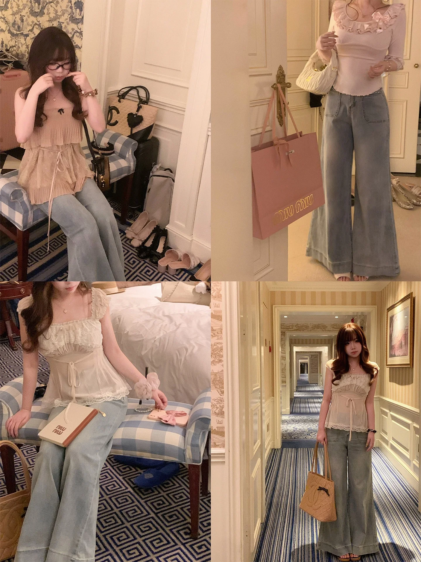 

Lisaph Vintage Wide Leg Pants Loose Fit Japanese Style Pearl Diary Denim Jeans Women's Spring Fashion Casual Cotton Trousers