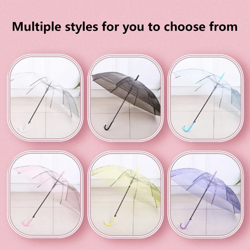 ร่มใส Xiaomi 8 ซี่โครง ร่มกันฝน PVC ด้ามยาว สีสันสดใส โปร่งใส แฟชั่น อุปกรณ์กันฝนสำหรับทุกเพศ ป้องกันสภาพอากาศ