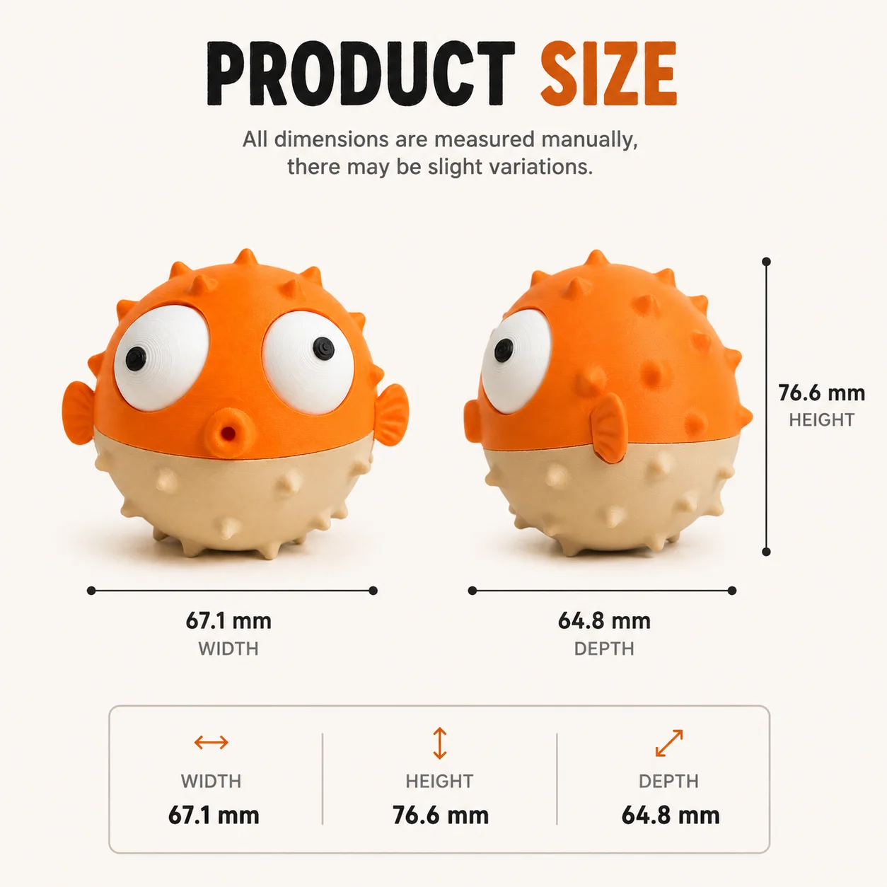 Cute Pufferfish Toy with Movable Eyes, 3D Printed Goofy Desktop Decor, Funny Round Fish Figurine Gift - view 4