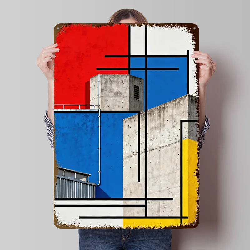 Ruhr Valley Cosmos — Brutalist Geometry Metal Poster Custom Wall Art Retro Vintage Tinplate Signs for Man Cave Office Decoration