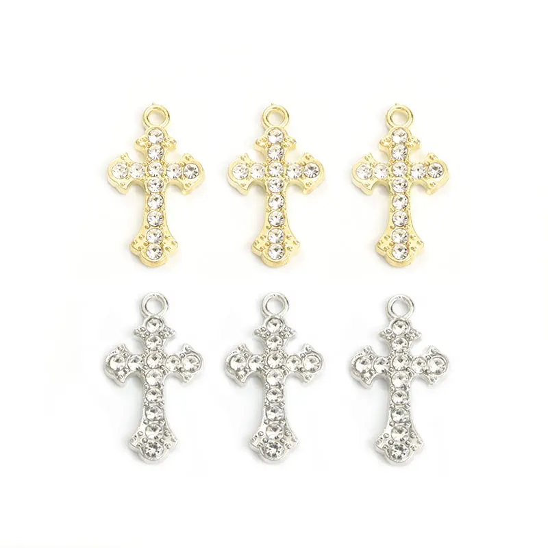 10pcs Cross Rhinestones Inlaid Faith Charms for Religious Rosary Jewelry Making DIY Necklace Earrings Keychain Alloy Pendants