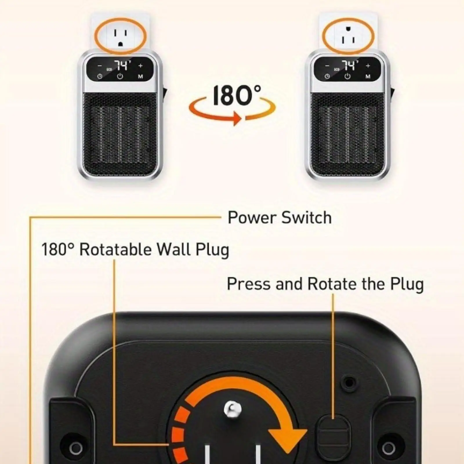 

Portable Electric Heater Adjustable Temperature Mini Room Heater Wall Plug Space Heater for Home Bathroom Bedroom Fast Warming