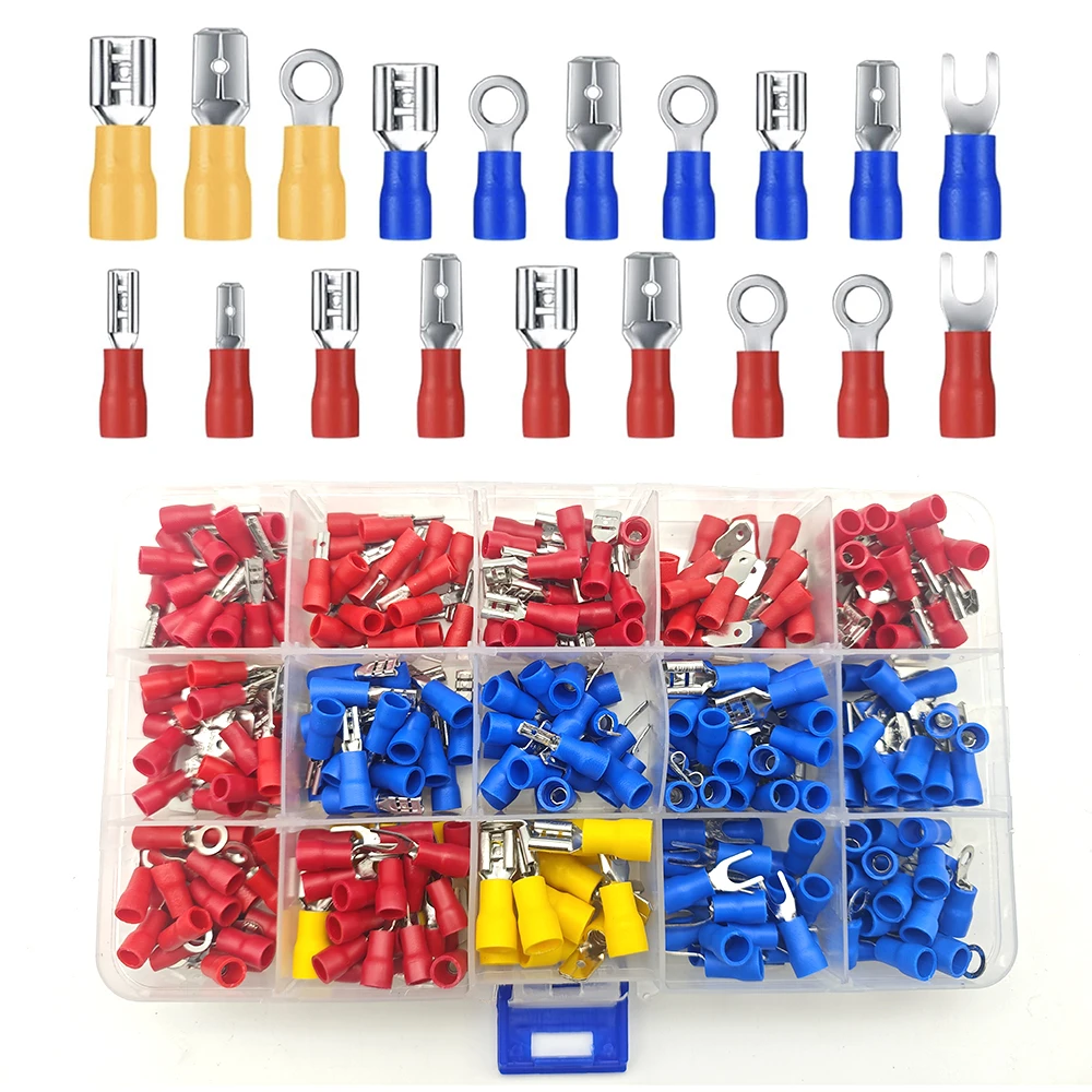 

300Pcs Electrical Connectors, Insulated Wire Electrical Cable Connectors, Fork Ring Spade Butt Quick Disconnect Crimp Terminals