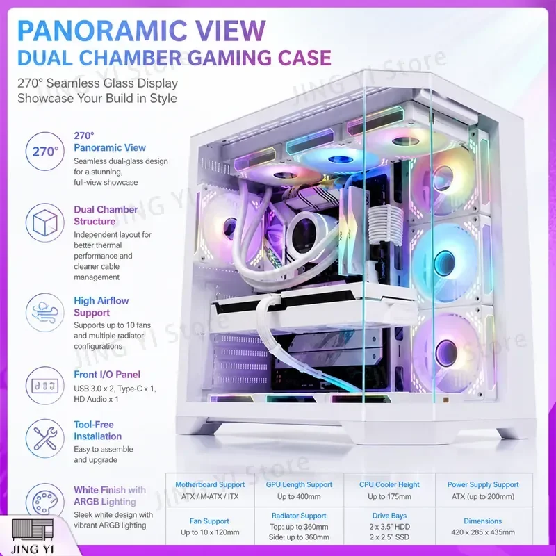 Full Tower ATX mATX ITX Aluminum Gaming PC Case Tempered Glass Side Panel Support 120mm Fan 1 HDD 2 SSD Computer Chassis