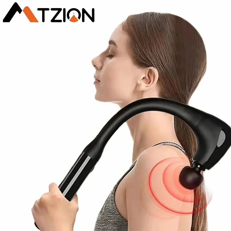 MTZION Fascial Massage Gun with Bent Long Handle High frequency Vibration Deep Body Massager for Muscle Tension&Tightness