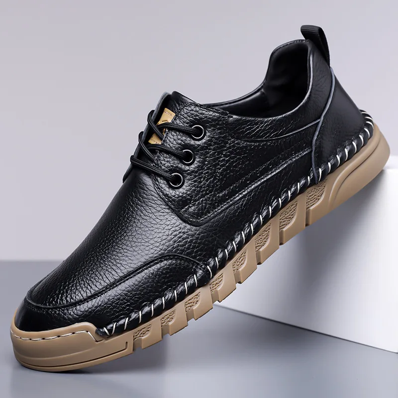 

Новая мужская обувь, повседневная обувь из натуральной кожи, лаконичная обувь для скейтборда на плоской подошве, крутые уличные кроссовки на шнуровке