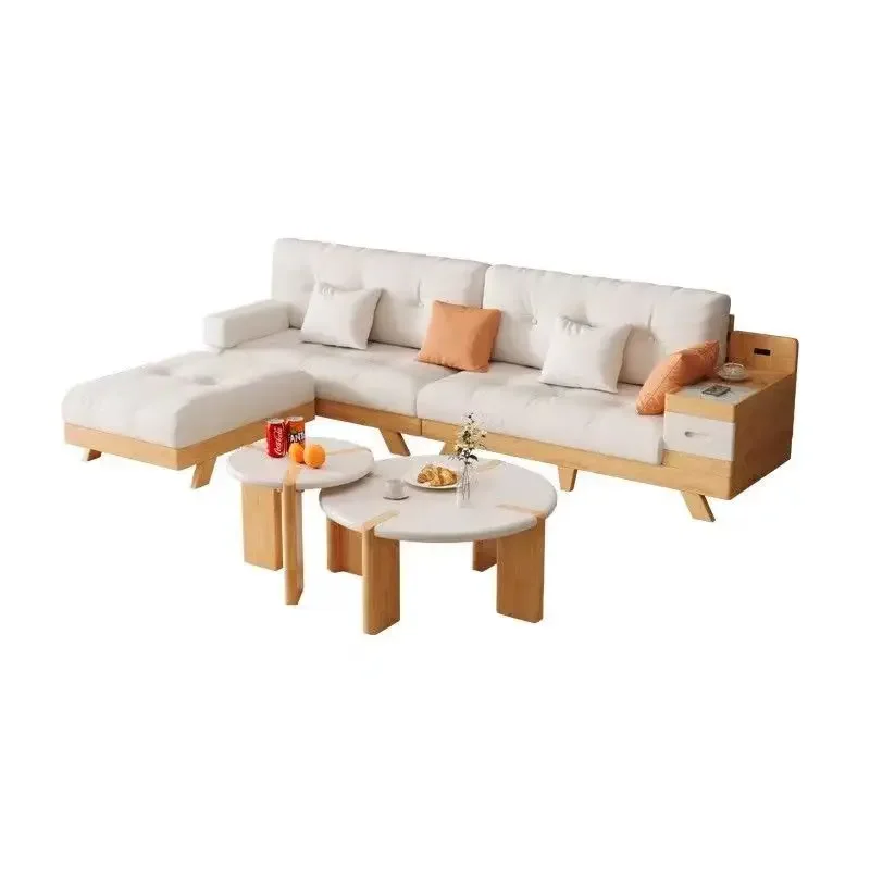 

Nordic solid wood sofa combination, Japanese style log style removable and washable fabric sofa