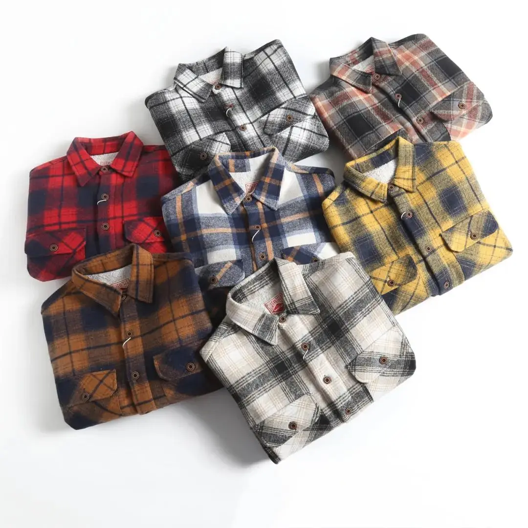 

Classic Plaid Men's Heavyweight Fleece Shirt Jacket Warm Comfortable Long Sleeve American Style Sharp Collar Youth Autumn Winter