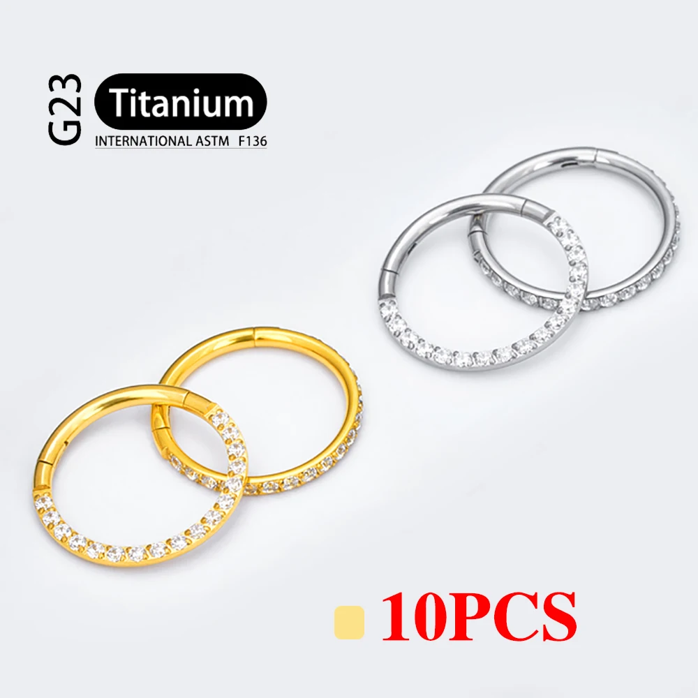 10PCS G23 Titanium Lip Hinged Earrings Hoop Round Tragus Cartilage Helix Segment Ear Nose Ring Body Piercing Jewelry