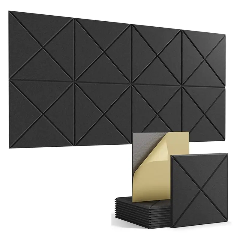 ABDD HOT  16PCS Self-Adhesive Acoustic Panels,Square Sound Proof Foam Panels,12x12x0.4In High Density Soundproof Wall Panels,Bla