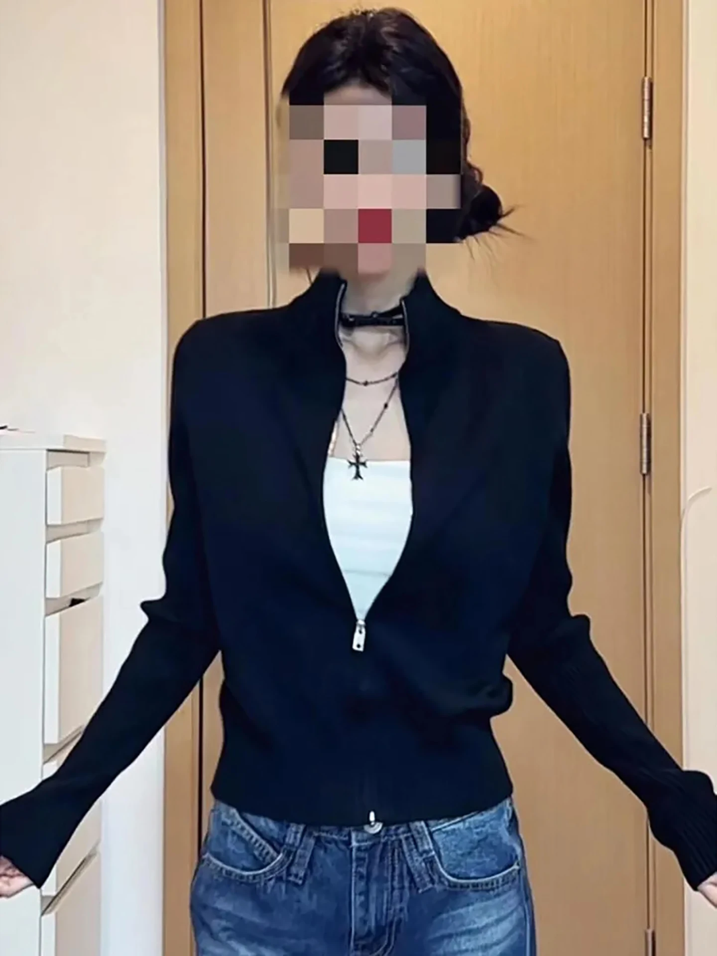 

Мягкий уютный вязаный свитер, женский осенне-зимний новый Sle Ele Faion, дизайн на молнии, длинный свек, высокий воротник, обычная длина