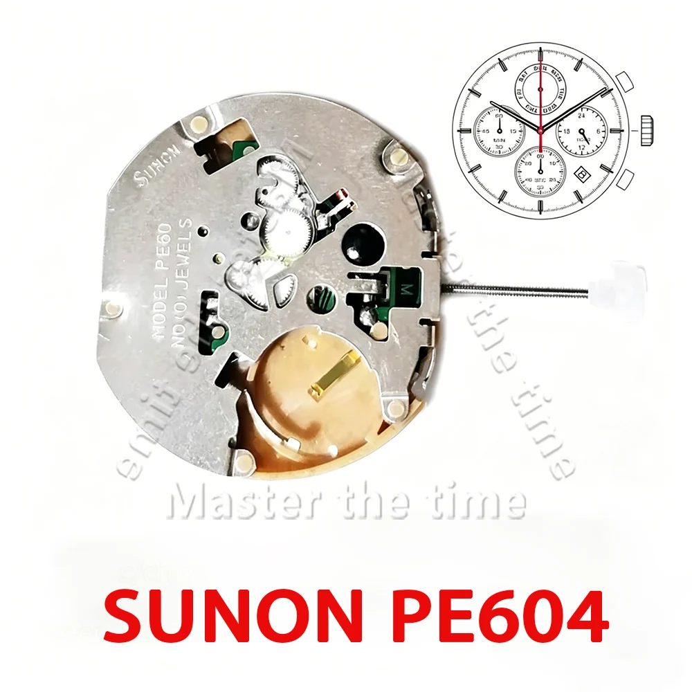 PE60 PE604 Quartz Chronograph Movement, With Day, Date, 24H & Central Chronograph Display