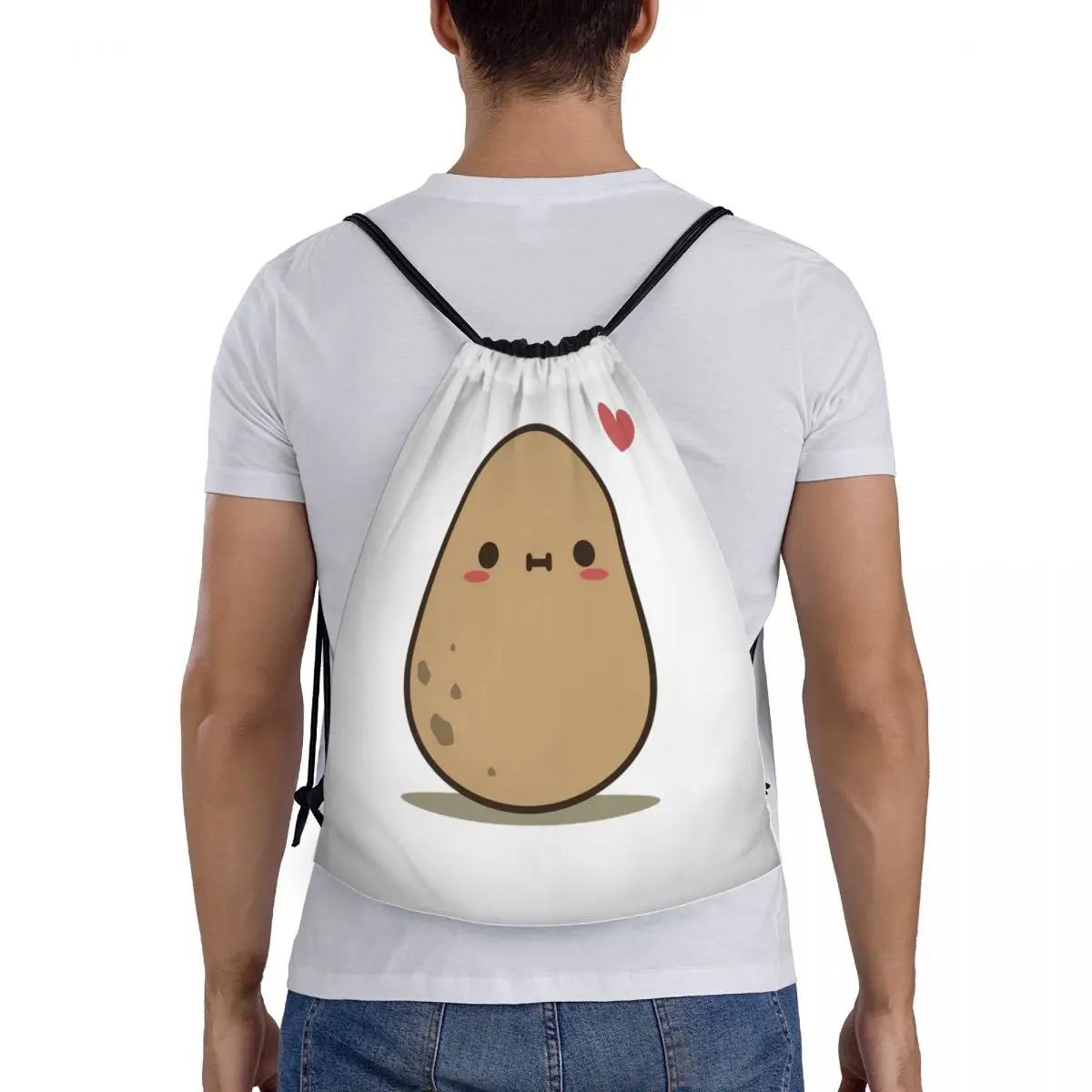 

Cute Potato In Love Backpacks Casual Portable Drawstring Bags Sports Bag Book Bags For Man Woman Students
