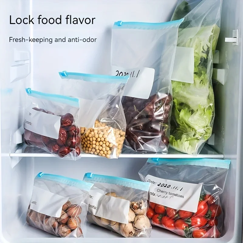 45PCS Reusable Zipper Bag Stand Up Zip Shut Plastic Freezer Bag Fruit Vegetable Ziplock Kitchen Food Storage Organizer Pouch