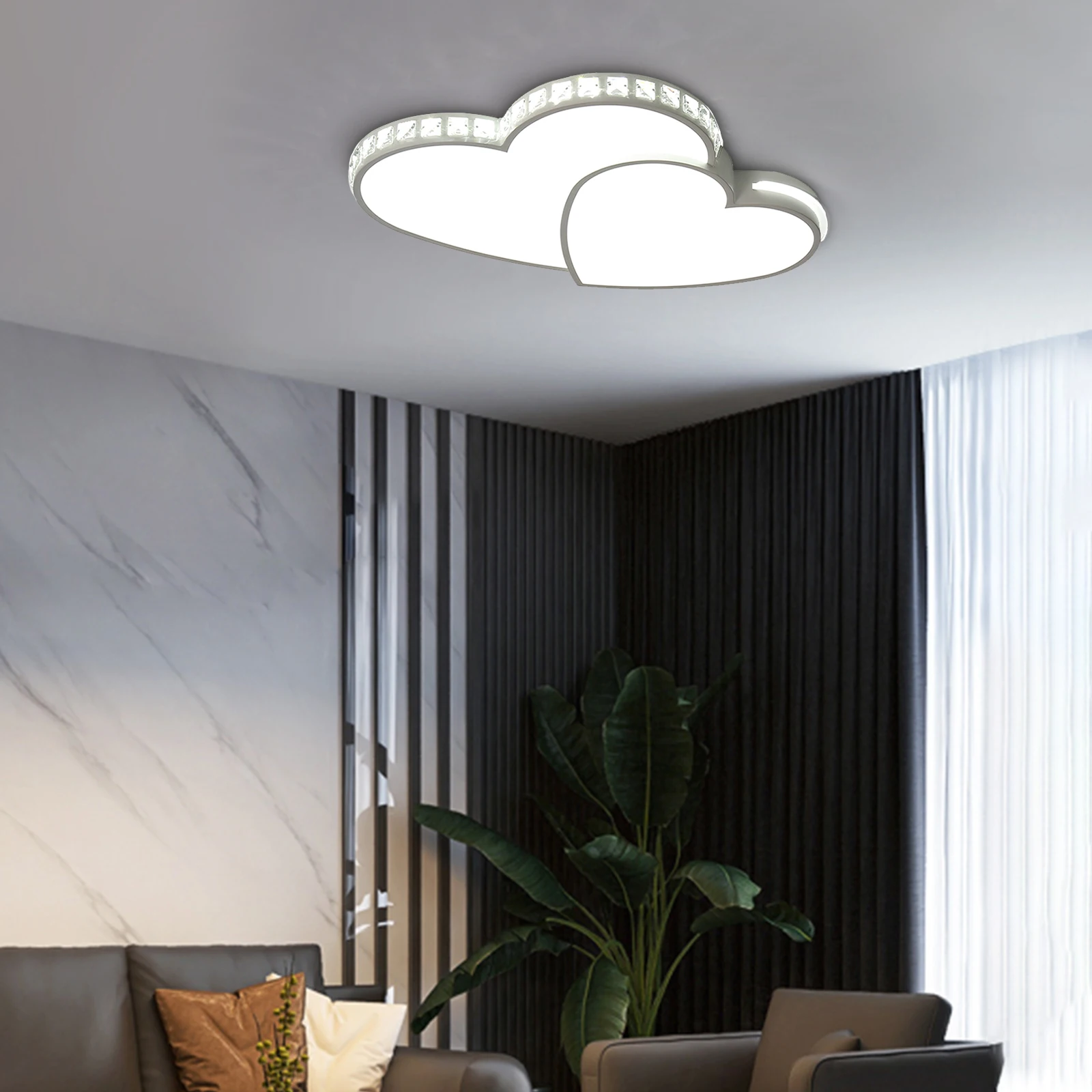 

Heads Heart Shape Semi Flush Light LED Ceiling Light Fixture Chandelier Modern Acrylic Ceiling Lamp with White Metal Canopy