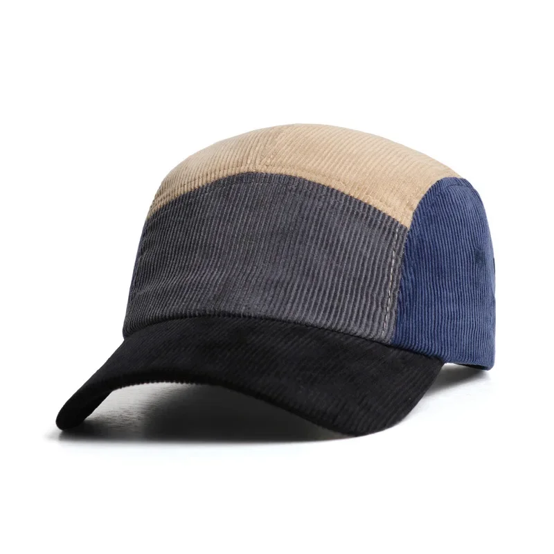 Retro Color Matching Corduroy Women\'s Hats Spring and Autumn Outdoor Versatile American Casual Five-panel Baseball Caps for Men