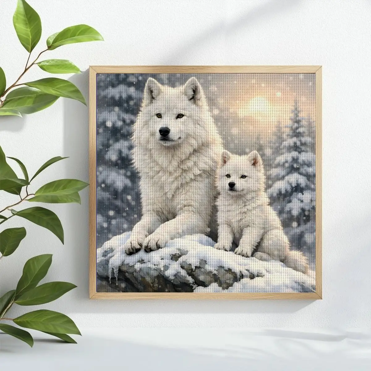 1 Stück 40x40 cm/15,74 Zoll Schneewolf gesticktes Kreuzstich-Set DIY-Kit 11CT/14CT DIY-Stickset Kreuzstich-Set – Detail 1