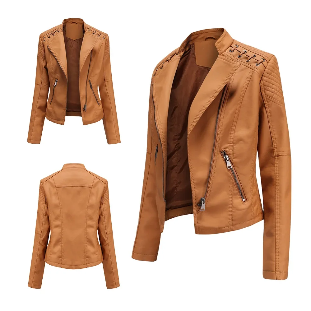 Cross-border European Style New Women's Genuine Leather Cropped Jacket Slimming Effective For Casual Fashion Motorcycle Clothing