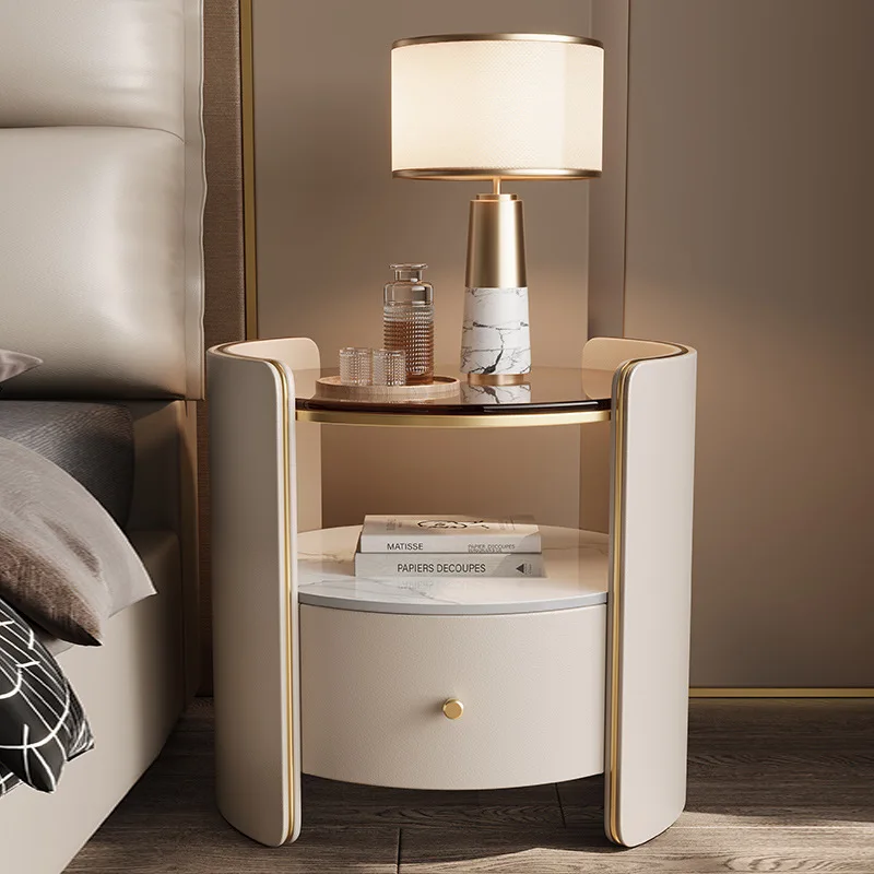 Solid wood bedside table 2025 new simple round bedroom home light luxury high-end bedside table