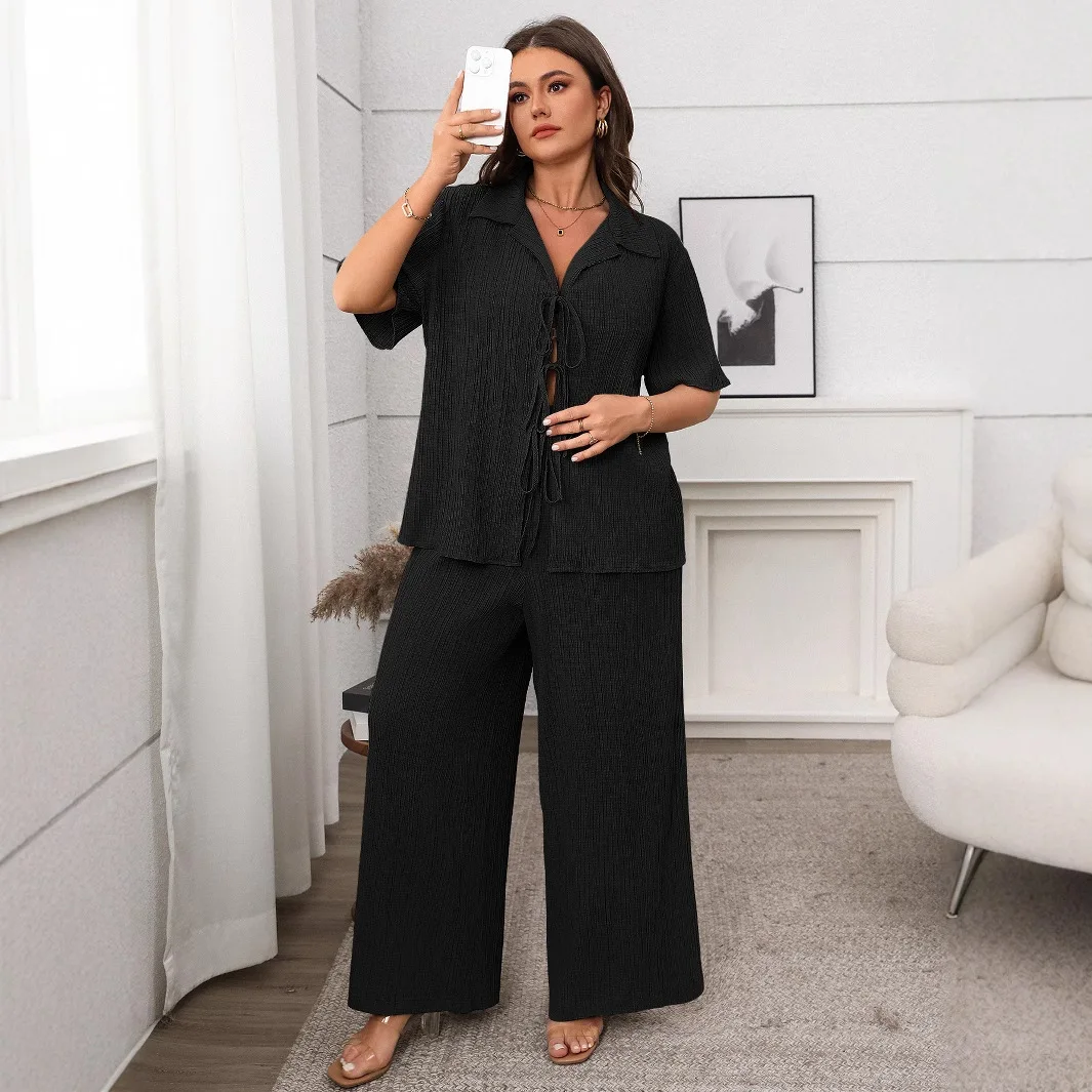 

Faionable plus Size Women's Casual ort Sve Knitted Long Pants Set Ele Sle Chinese Production Autumn Collection