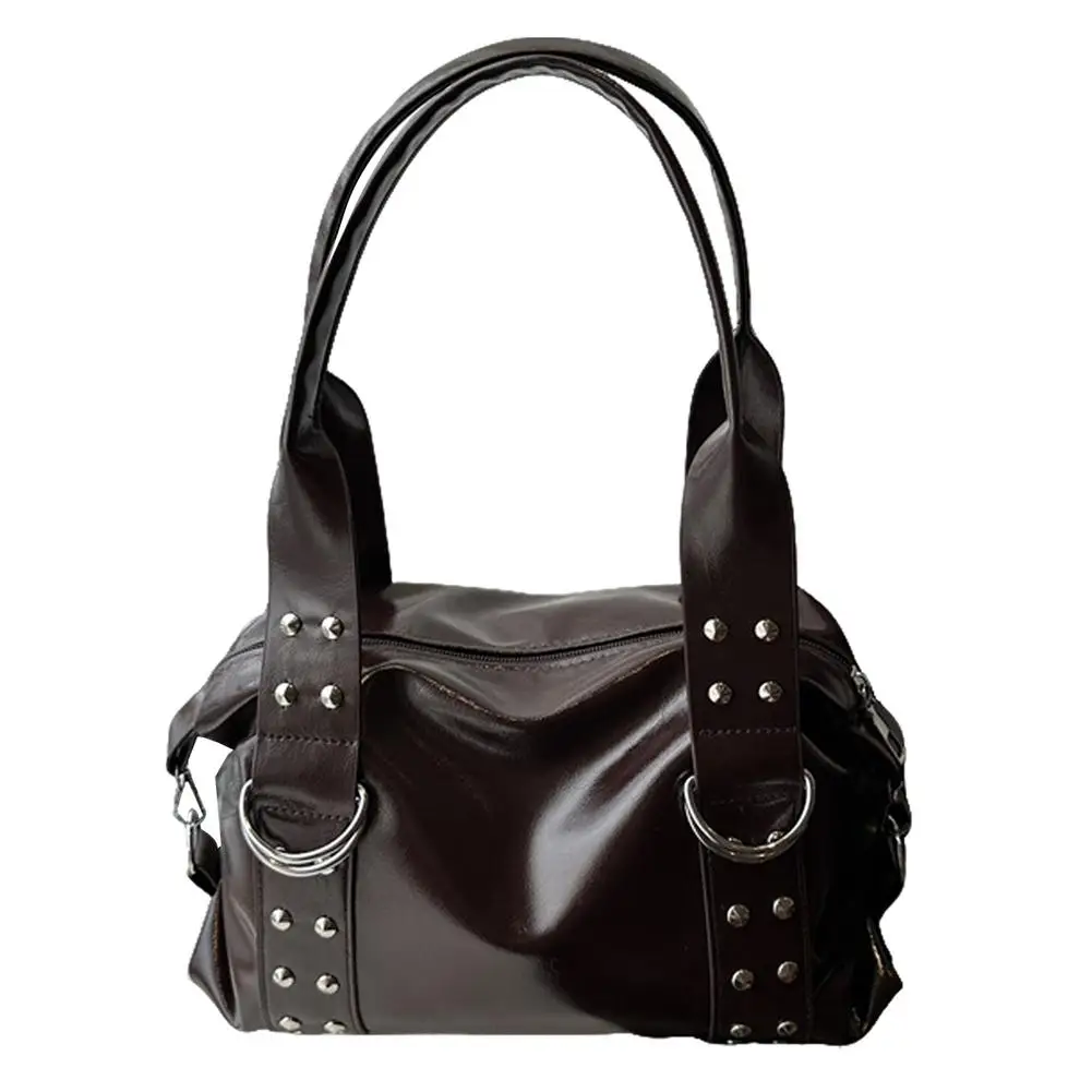 Y2K Punk Handtasche mit Nieten für Damen, aus Kunstleder, große Kapazität, Schultertasche, Vintage-Mode, Boston-Tasche, Umhängetasche für den täglichen Gebrauch. – Detail 4