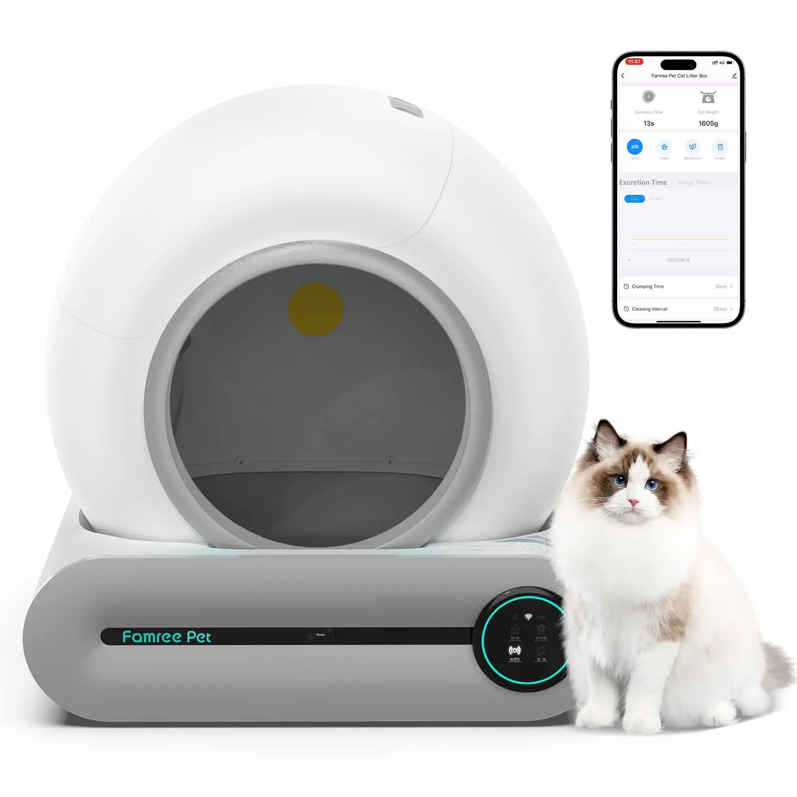 

Smart Self-Cleaning Cat Litter Box Automatic Cat Litter Cleaning Robot with 65L+9L Large Capacity APP Control for Multiple Cats