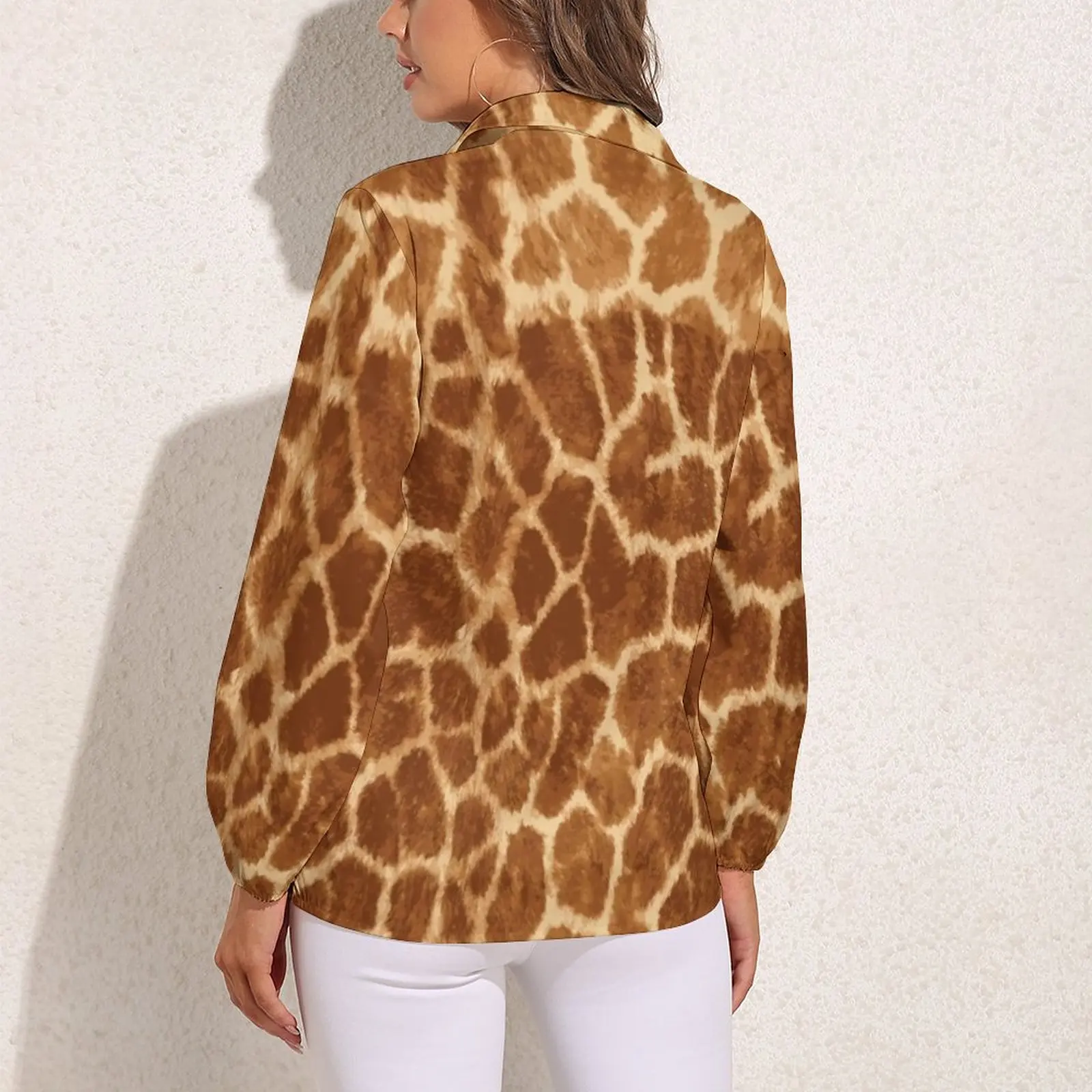 Giraffe Skin Print Blouse Long-Sleeve Animal Art Vintage Blouses Woman Street Style Oversized Shirts Clothing Birthday Gift