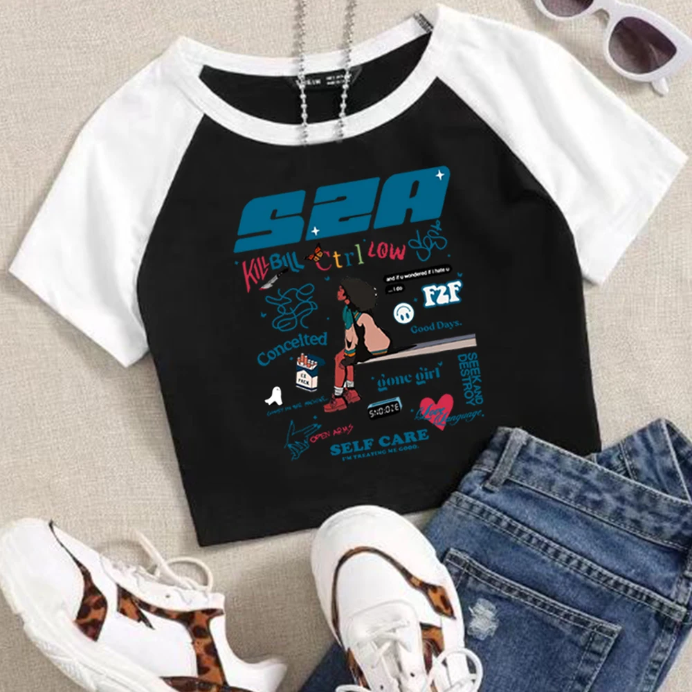 Sza Woman's Crop T-Shirt Girls Fashion O-Neck Short Sleeves Shirts Music Fans Gift