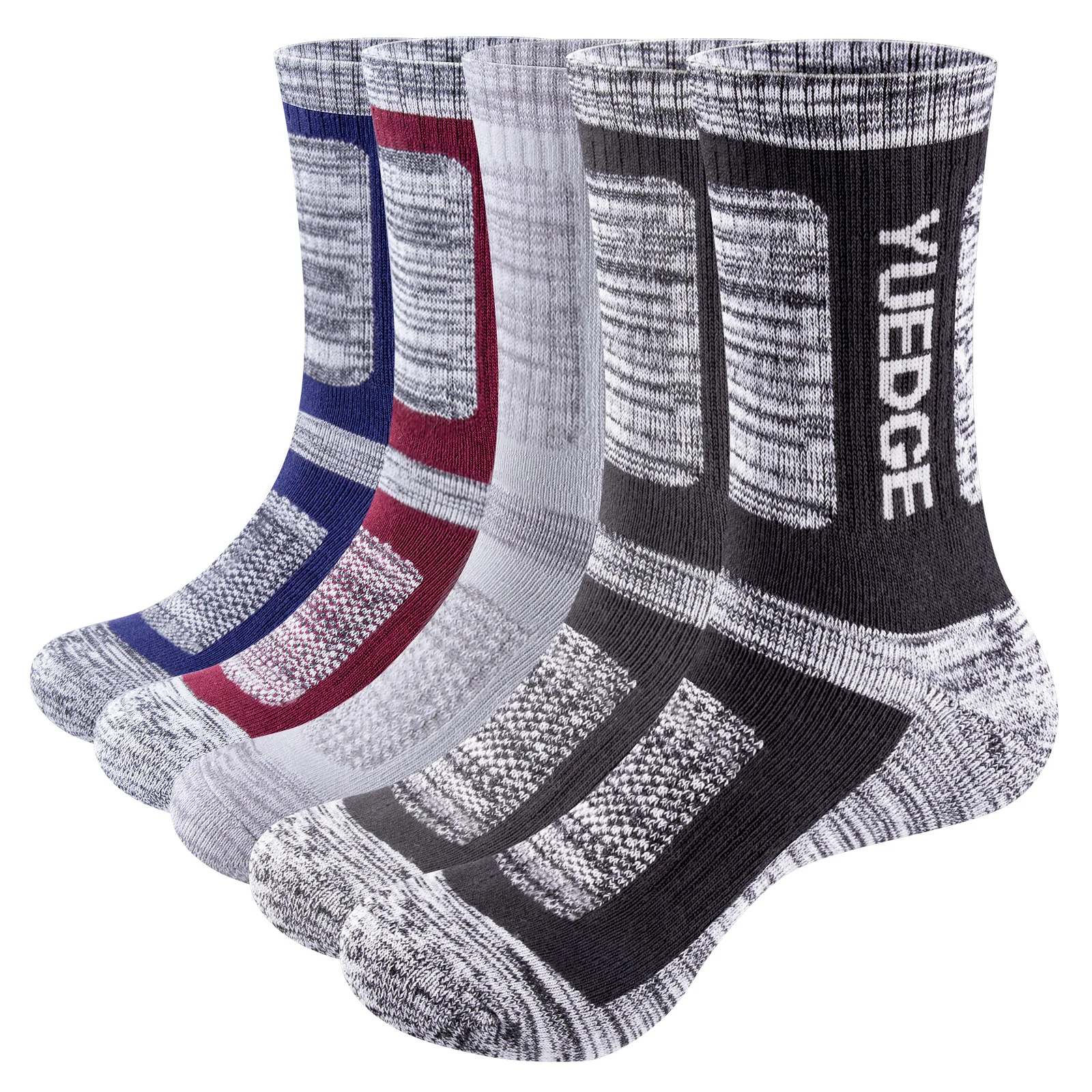 YUEDGE Mens Moisture Wicking Cushioned Thick Sports Athletic Crew Socks Mid Calf Walking Hiking Socks for Men Size 37-44/44-46EU