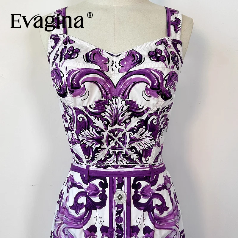

Evagina 2025 Summer Violet print ultra short heart-shaped collar fishbone bundle corset short vest Versatile camisole top
