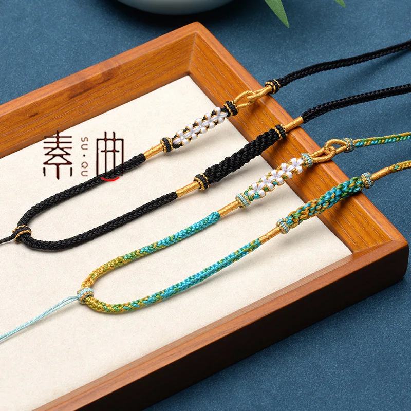 Chinese Style Auspicious Handwoven Adjustable Pendant Necklace Rope For Jade Gold Jewelry Sweater Chain Cord Blessing Fortune