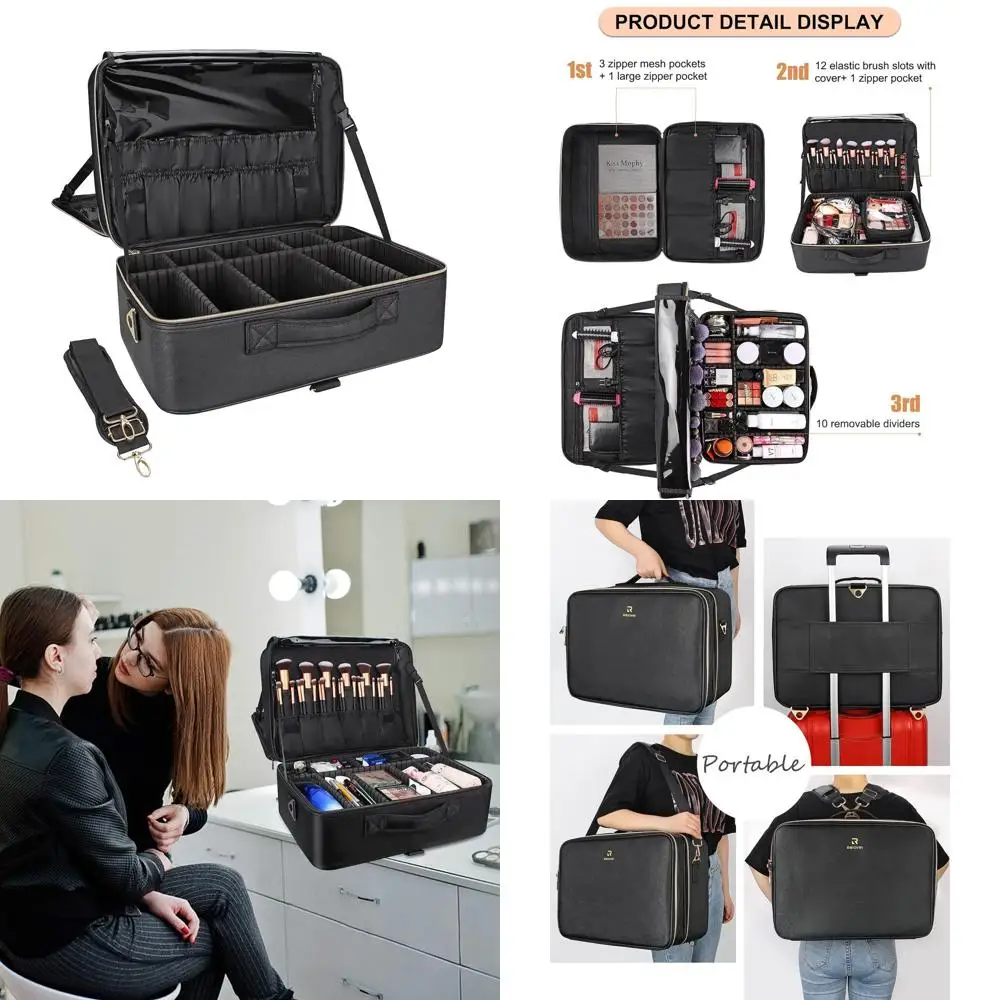 

Professional Travel Makeup Train Case, Large Capacity, Waterproof Leather, Adjustable Straps & Dividers