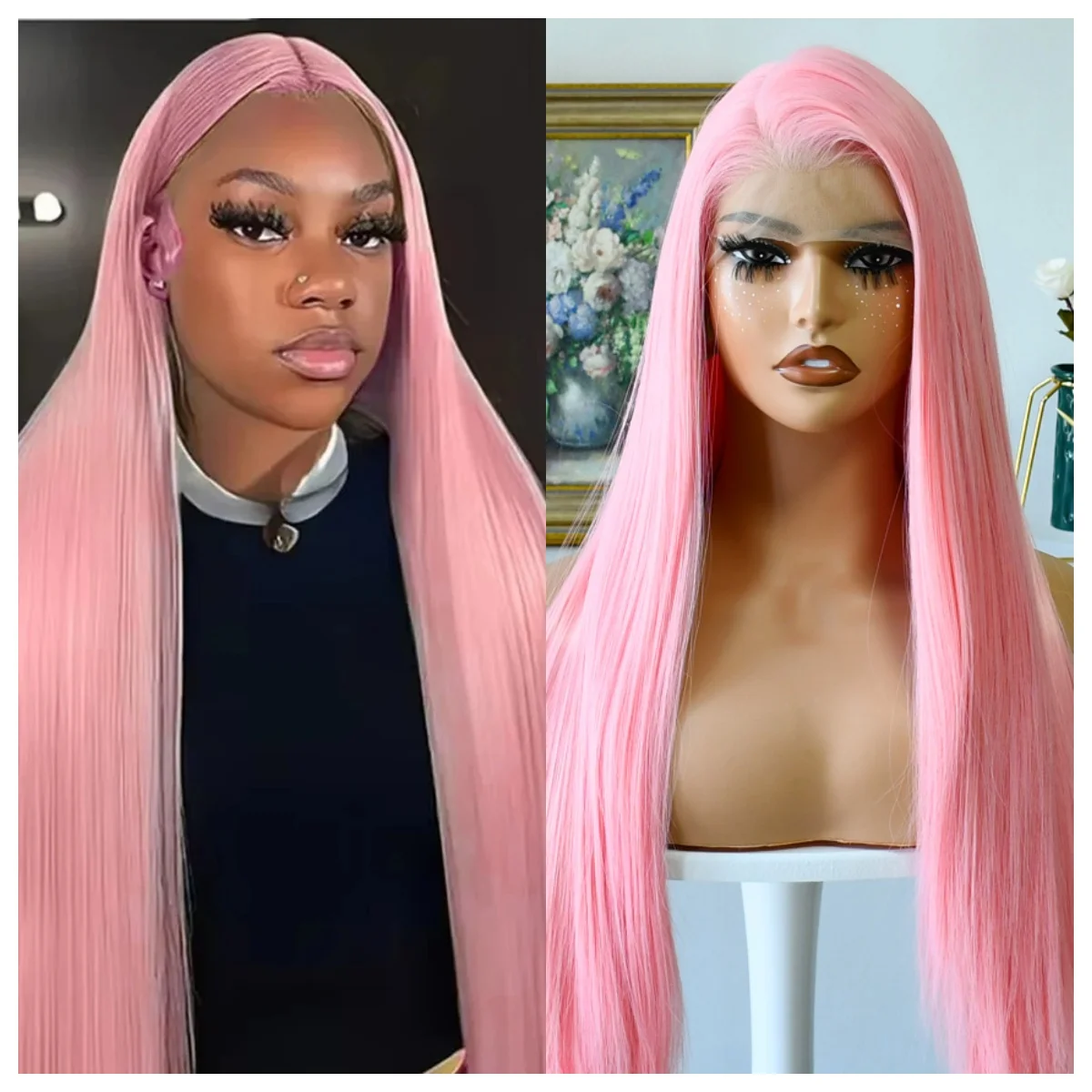 

Light Pink Wig 13x4 HD Lace Front Wigs For Women Pre Plucked Straight Wig Glueless Wig Synthetic Lace Frontal Wigs Pink Wig