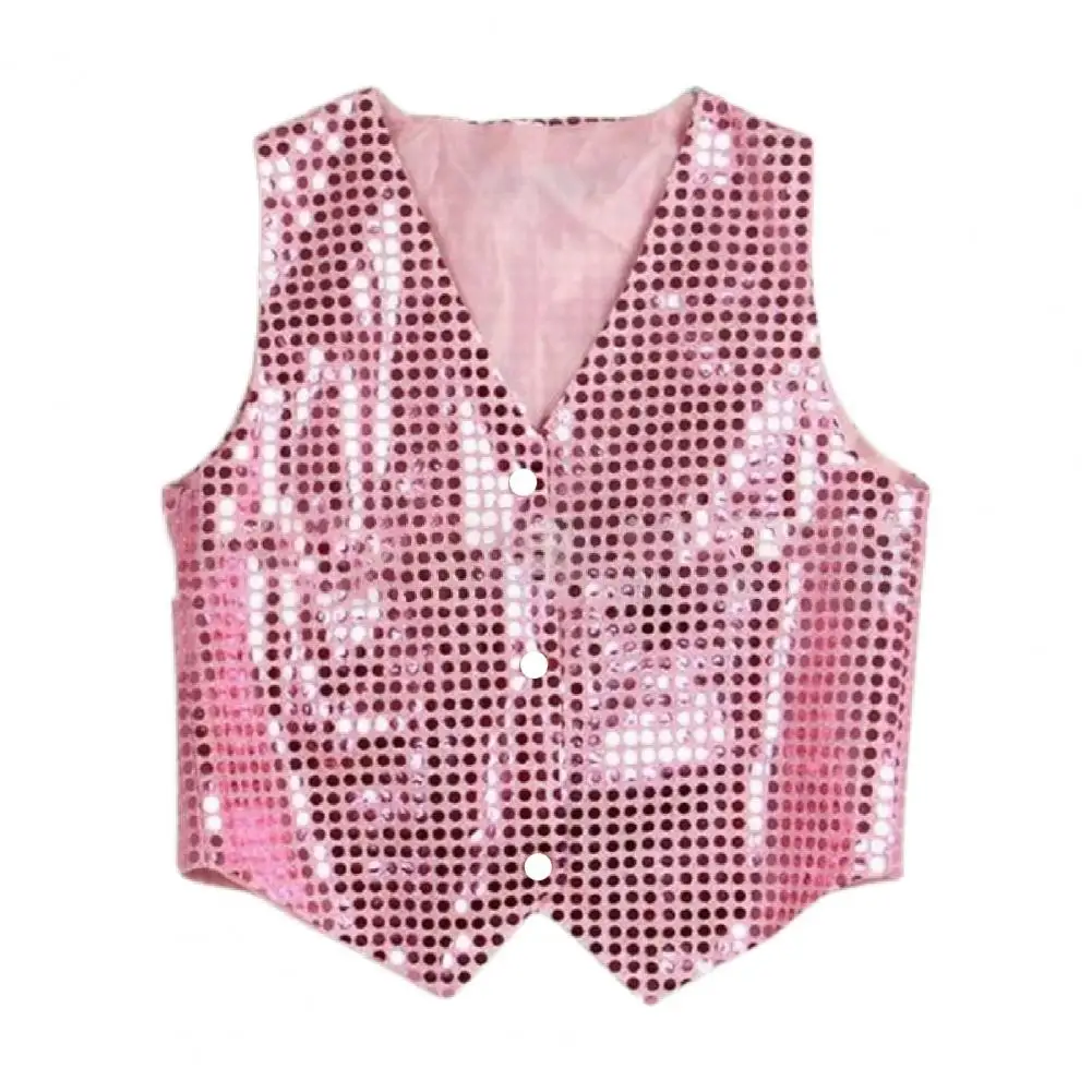 Costume Vest Glitter Unisex Performance Vest Colorful Kids Sleeveless Sequin Vest For Party