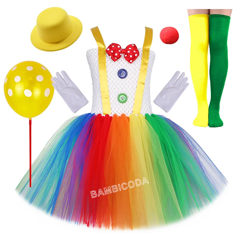 

Halloween Funny Circus Clown Costume for Girls Naughty Joker Cosplay Costume for Kids Fancy Tutu Dress Up Carnival Party Dresses