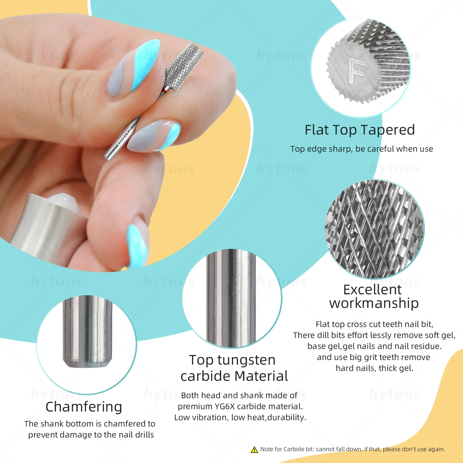 6.6mm Flat Top Tapered Nail Drill Bit 2 Way Tungsten Carbide Nail Bits Electric Manicure Drill Accessories Remove Gel