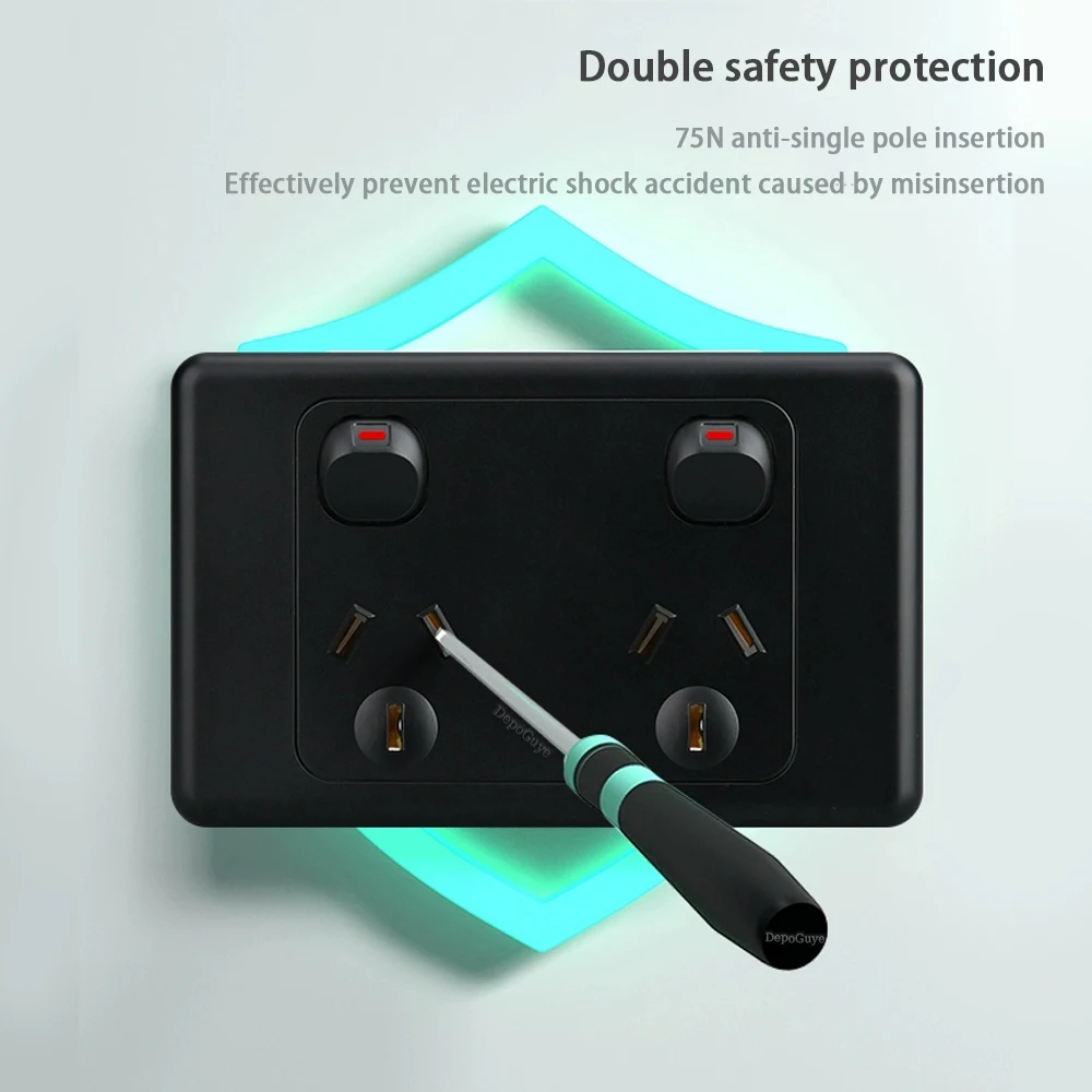 Black Australian Standard USB C Wall Dual Socket with 1/2/3Gang Switch,AU Plug Adapter Mobile Phone Charging Power 10A Outlet image 4