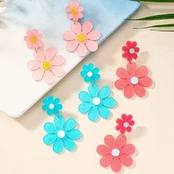 1pair Spring Summer Flower Hollow Flower Ring Dangle Earrings For Women acrylic Earrings Spring Summer Camp