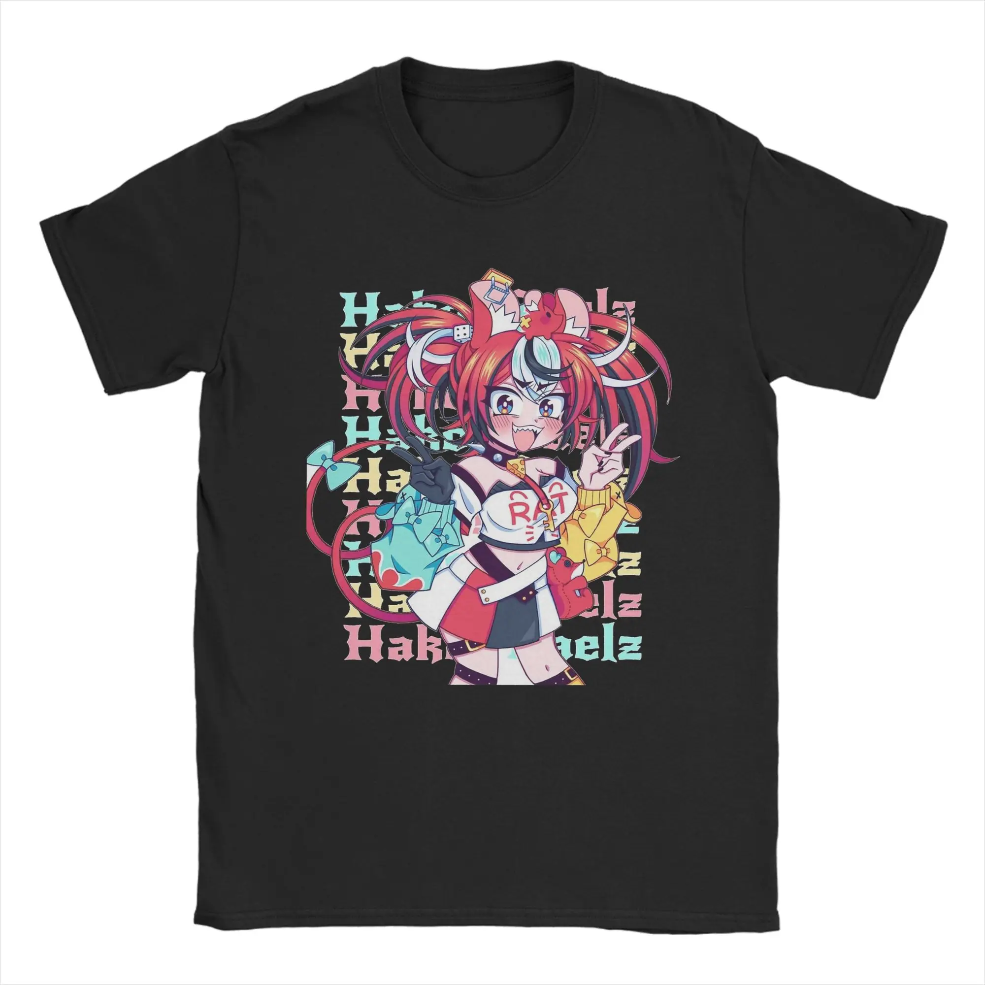 Hololive Hakos Baelz Cotton T-Shirt For Men Summer  Streetwear T-Shirts Crew Neck Hippie Tee Shirt Oversized Wholesale Clothes