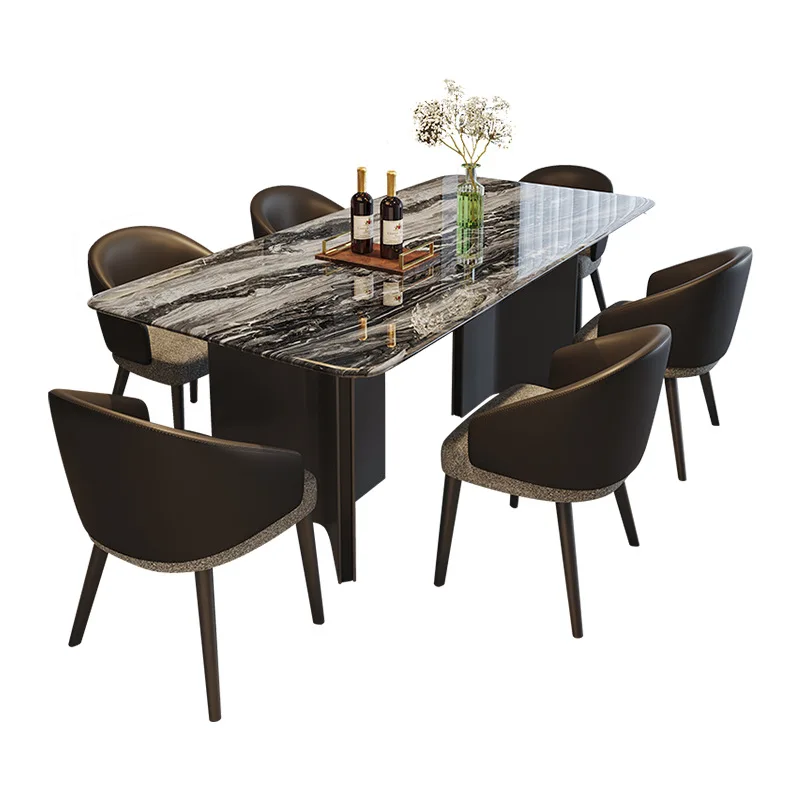 

Marble dining table brown luxury stone pattern simple small apartment restaurant combination