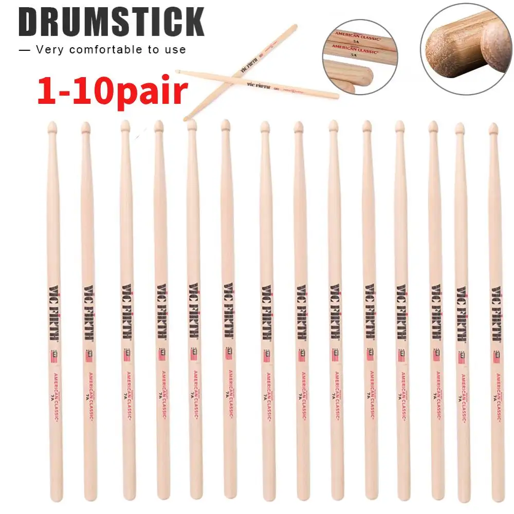 

10-1pair Drumsticks 5A/7A Drum Sticks Consistent Weight and Pitch Mallets American Hickory Drumsticks for Acoustic/Electronic