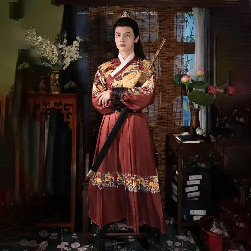 

Vintage Royal Hanfu Long Python Robe Chinese Traditional Clothing Autumn Winter Guards Men Women Halloween Cosplay Costume