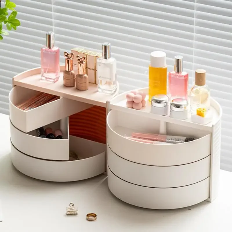 

Multi-Layer Semicircle Rotating Cosmetic Storage Box Bathroom Countertop Makeup Organizer Skin Care Jewelry Storage Box New