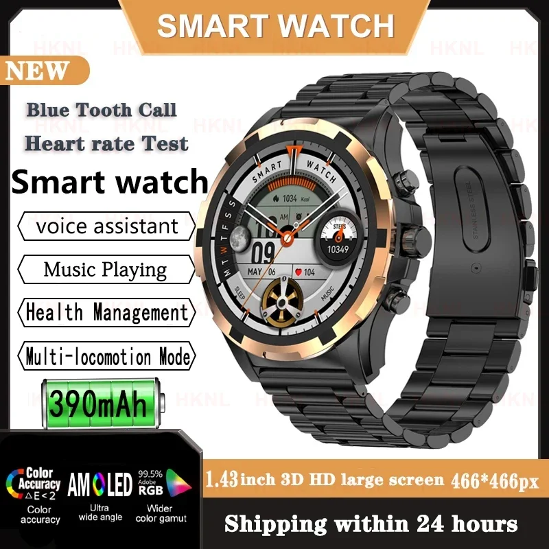 

Ultrathin Men Watches 1.43" AMOLED Screen Blue Tooth Call Sport Fitness Smart Watch Health Waterproof Smartwatch Voice Assistant