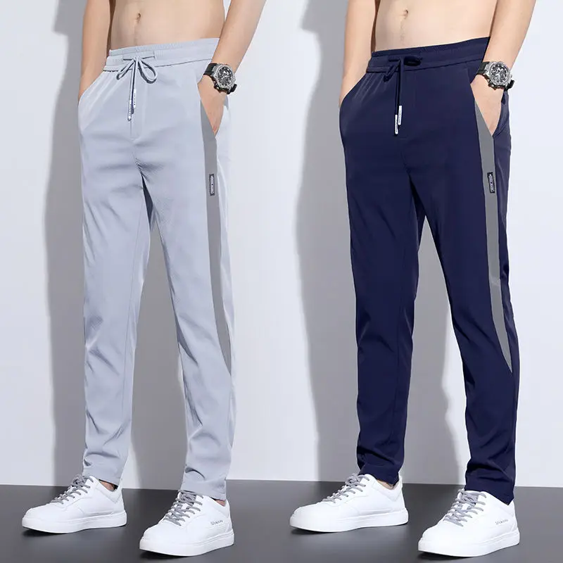 Summer Thin Men Quick Dry Sweatpants Streetwear Fashion Elastic Waist Big Size New Tracksuit Male Joggers Sports Casual Trousers