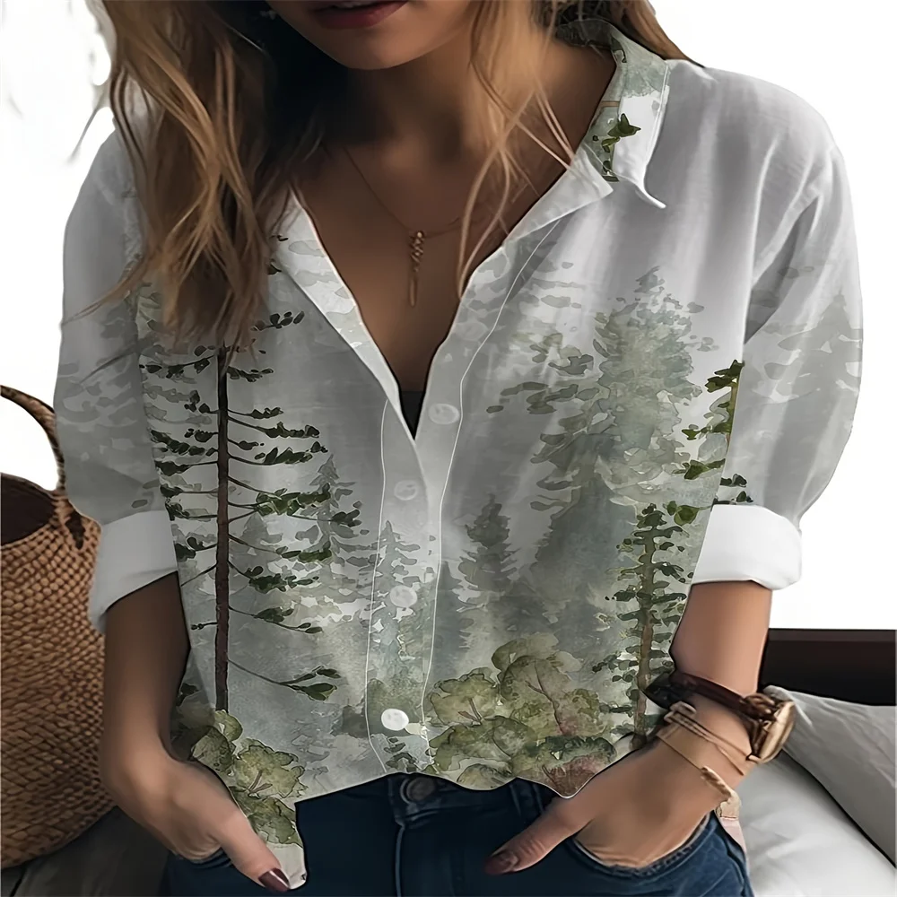 Women\'s Floral Print Long Sleeved Shirt With Comfortable Button Down Front. Spring And Autumn Casual Style Complements Seasonal