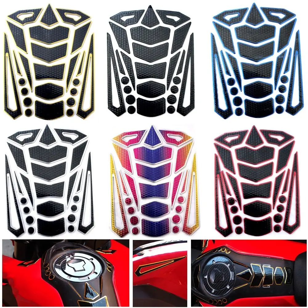 Car Decoration Protector Pad Coloful Edge 3D Fish Bone Decals Motorcycle Fuel Tank Stickers Modification Accessories