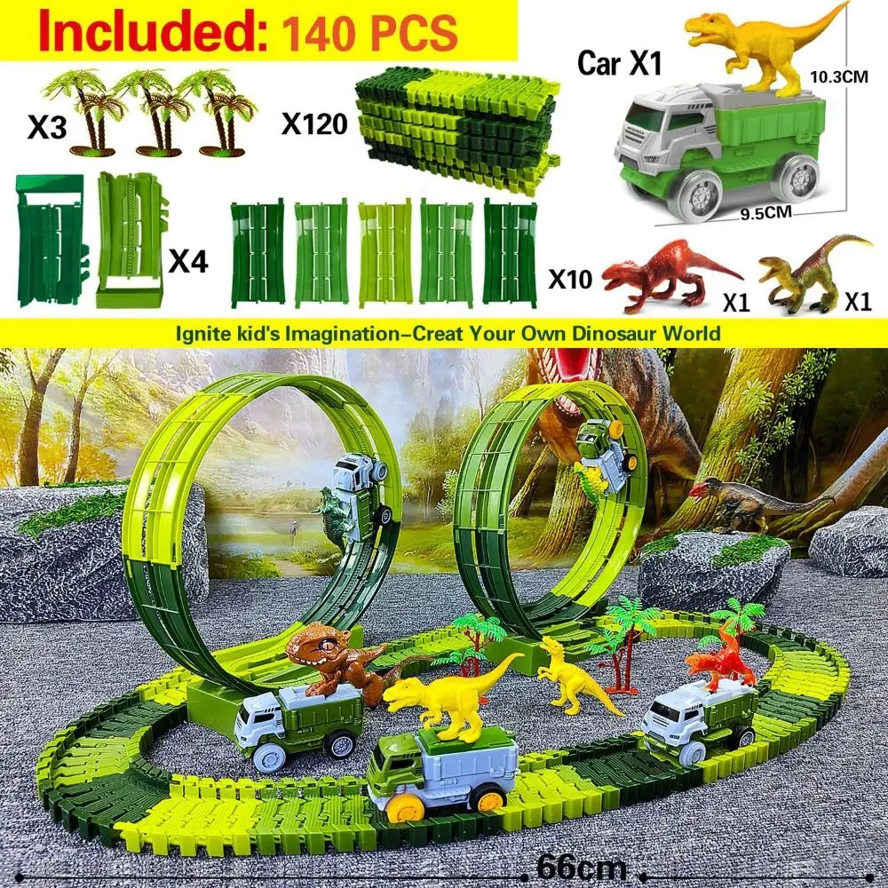 Dinosauro Mondo Arrampicata Pista Treno Pista Flessibile Ferrovia Giocattolo Pista Elettrica Giocattolo Veicolo Educativo Dinosauro Pista Auto